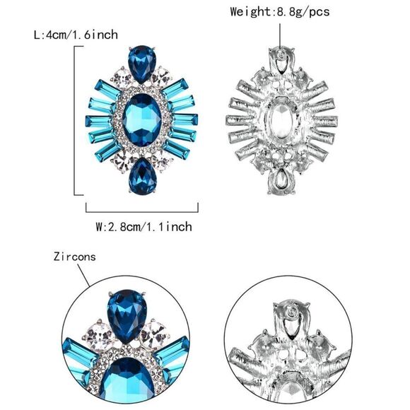 Silver with Aquamarine and Sapphire Blue CZ Floral Art Deco Post Back Earrings - Picture 4 of 4